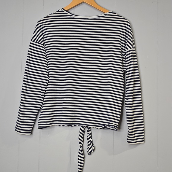 7 For All Mankind Women's Breton Striped Tie Front LS Top Nautical French Sz XS - Picture 2 of 4